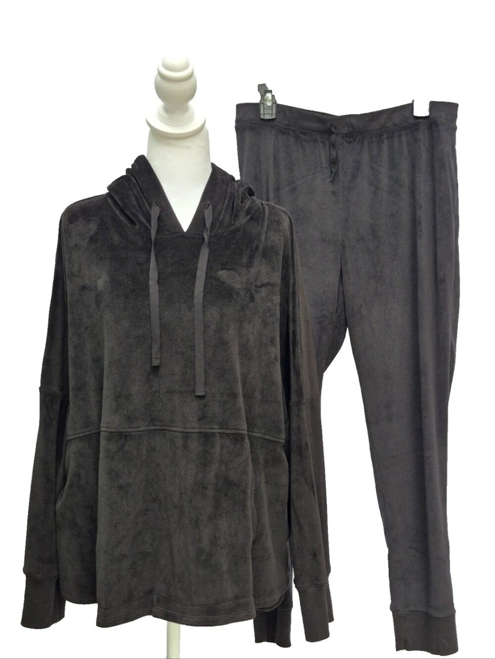 DONNA KARAN Black Velvet Sleepwear Loungewear Set Sweatshirt & Jogger Size XL